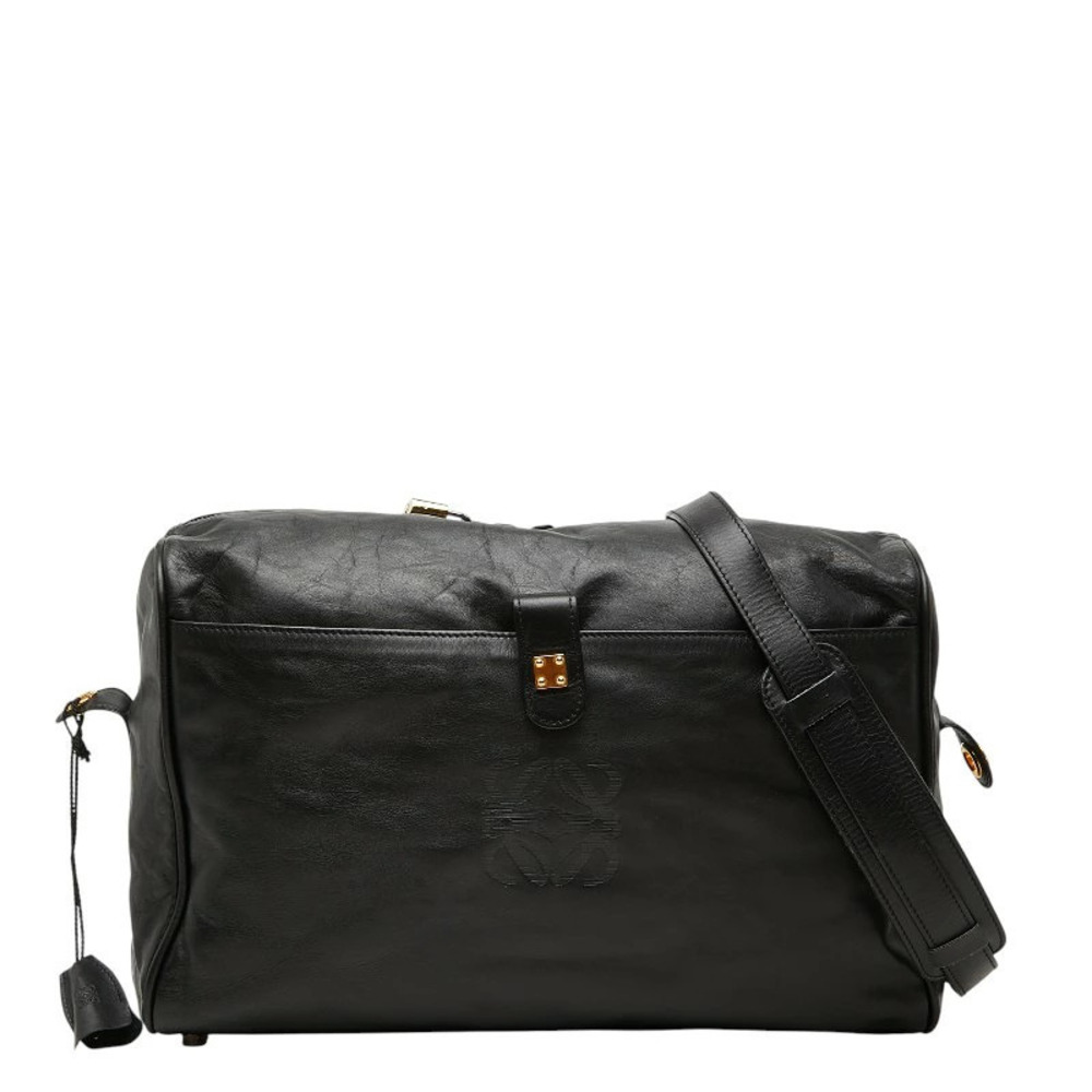 Loewe Anagram Boston Bag Travel Leather Shoulder Bag Black